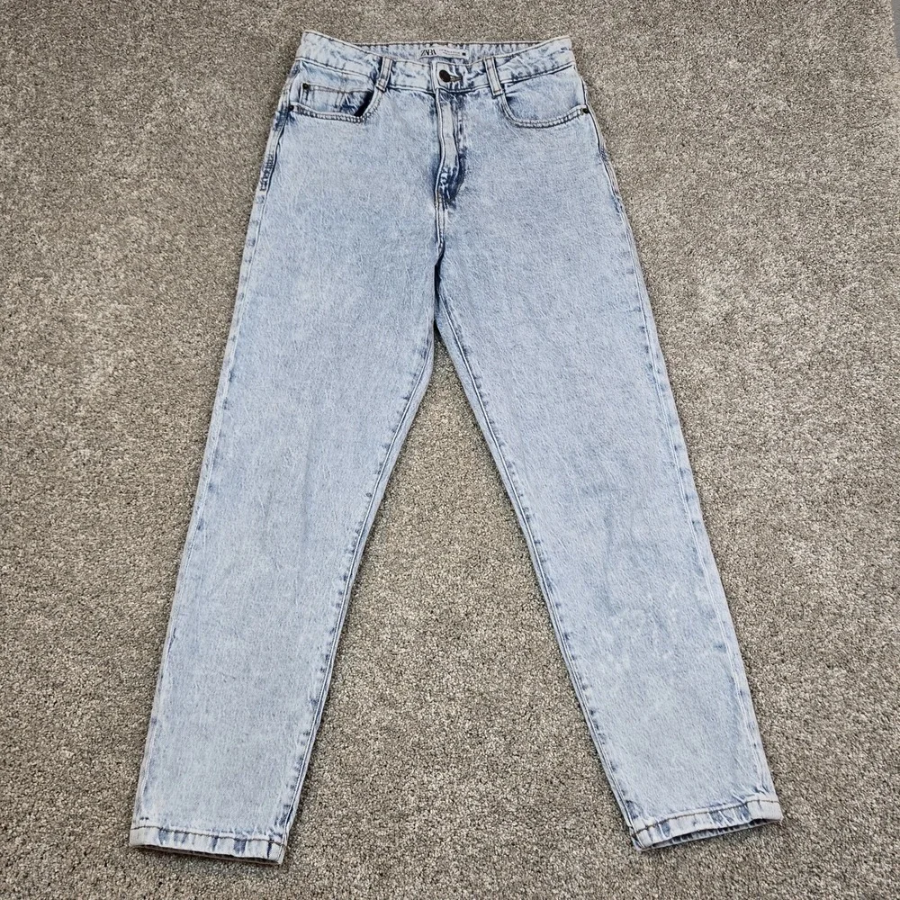 ZARA 90's Style Acid Wash Mom Jeans US 6 Light Wash High Rise Blue Women's